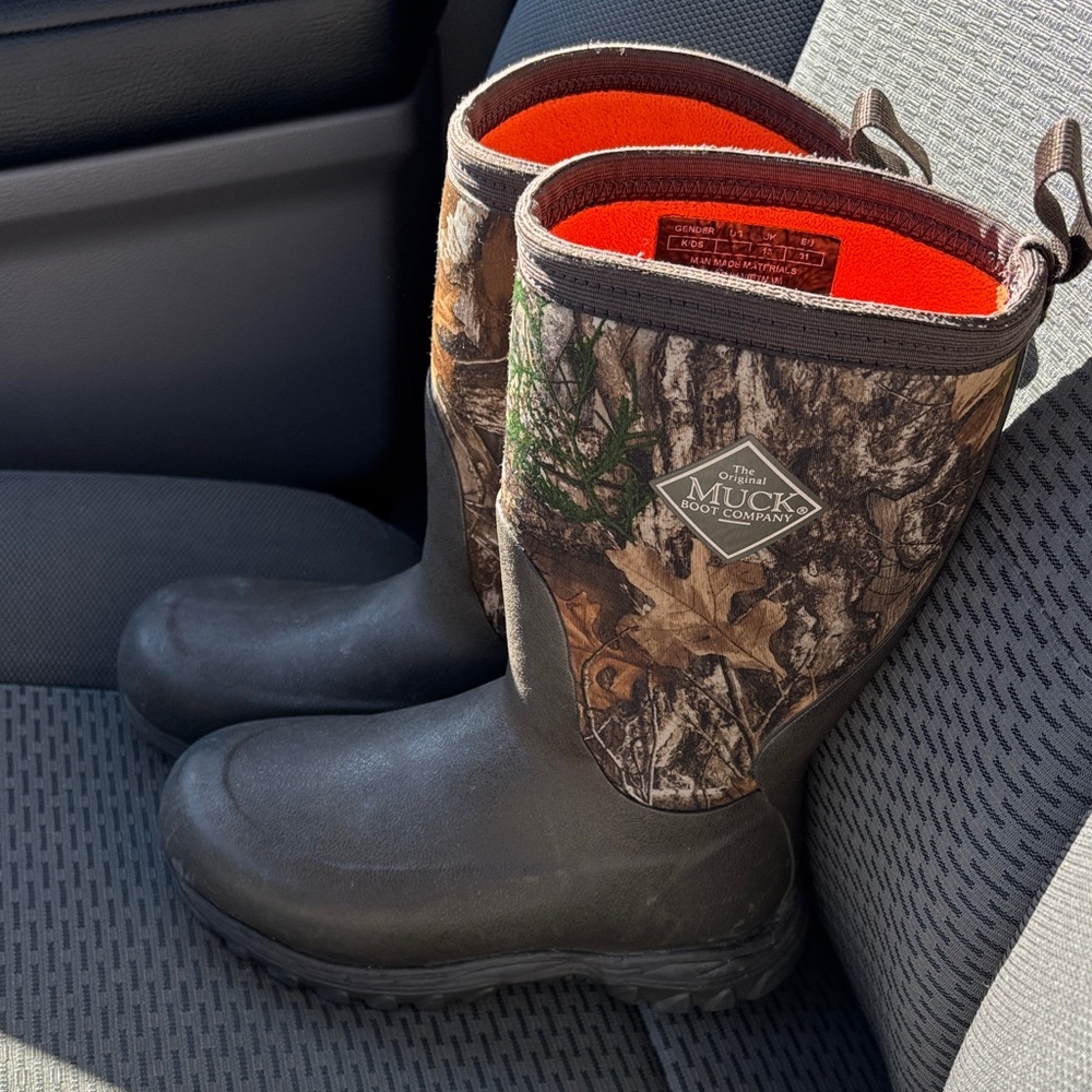 Youth Boy's Muck Boot Company Camo Waterproof Boots with Orange Lining